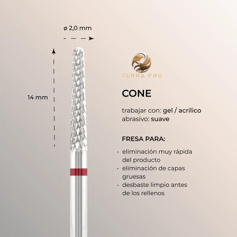 Broca de carburo TERRA PRO " CONE ", rojo, L-14,0 mm, Ø2,0 mm