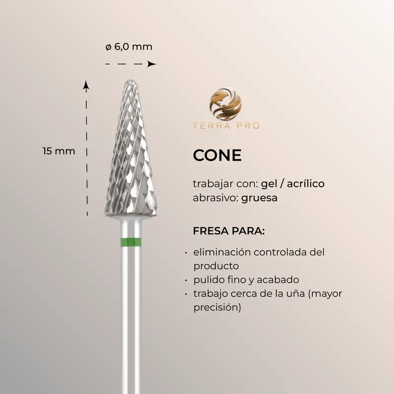Broca de carburo TERRA PRO " CONE ", verde, L-15,0 mm, Ø6,0 mm