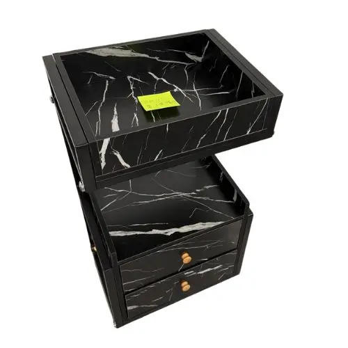 Carrito de Almacenamiento de Salón con Cajones en Mármol Negro – 68×40×30 cm