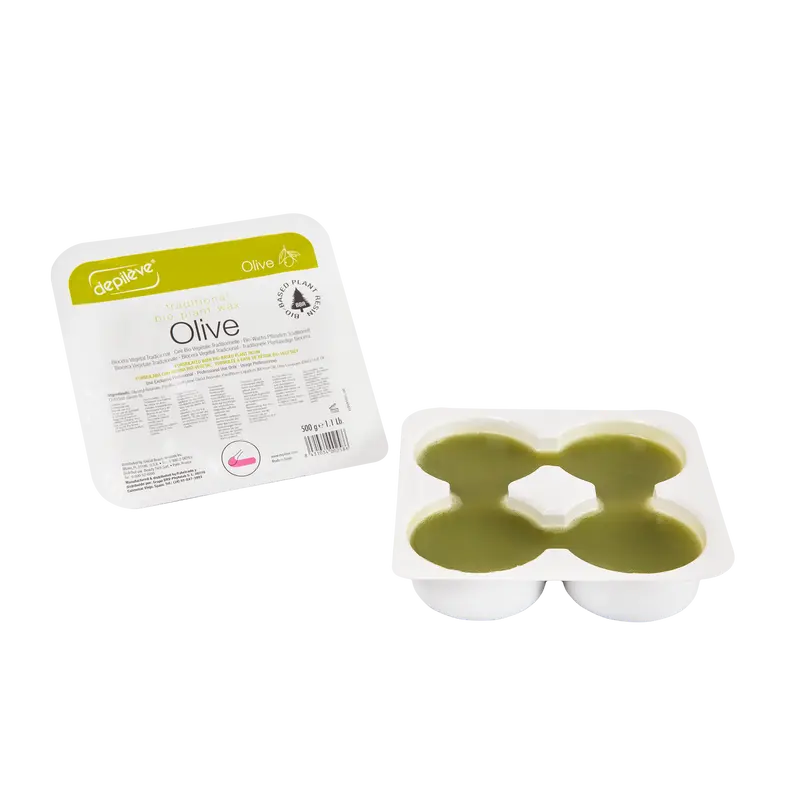 Depileve BIOWAX OLIVE OIL in a container, 2 x 500 ml
