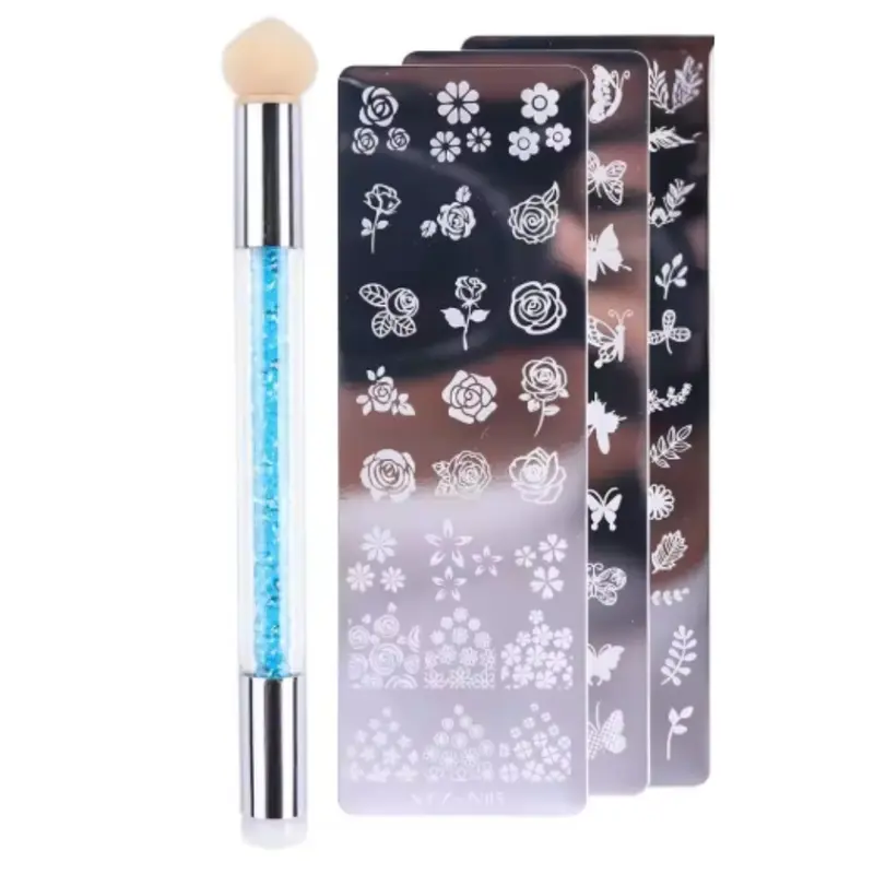 Doble Pincel estampador + Placa Nail Art