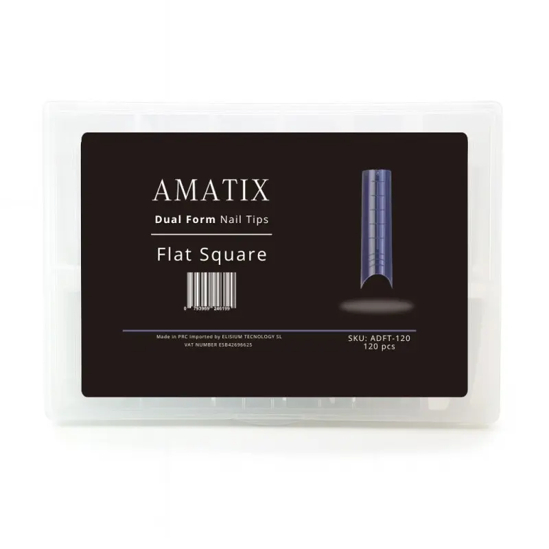 Dual Form Nail Tips Flat Square 120uni 12 tamaños - AMATIX