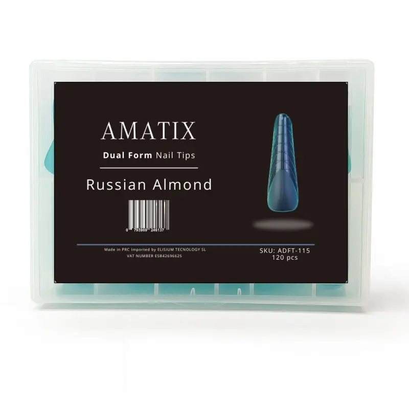 Dual Form Nail Tips Russian Almond 120uni 12 tamaños - AMATIX
