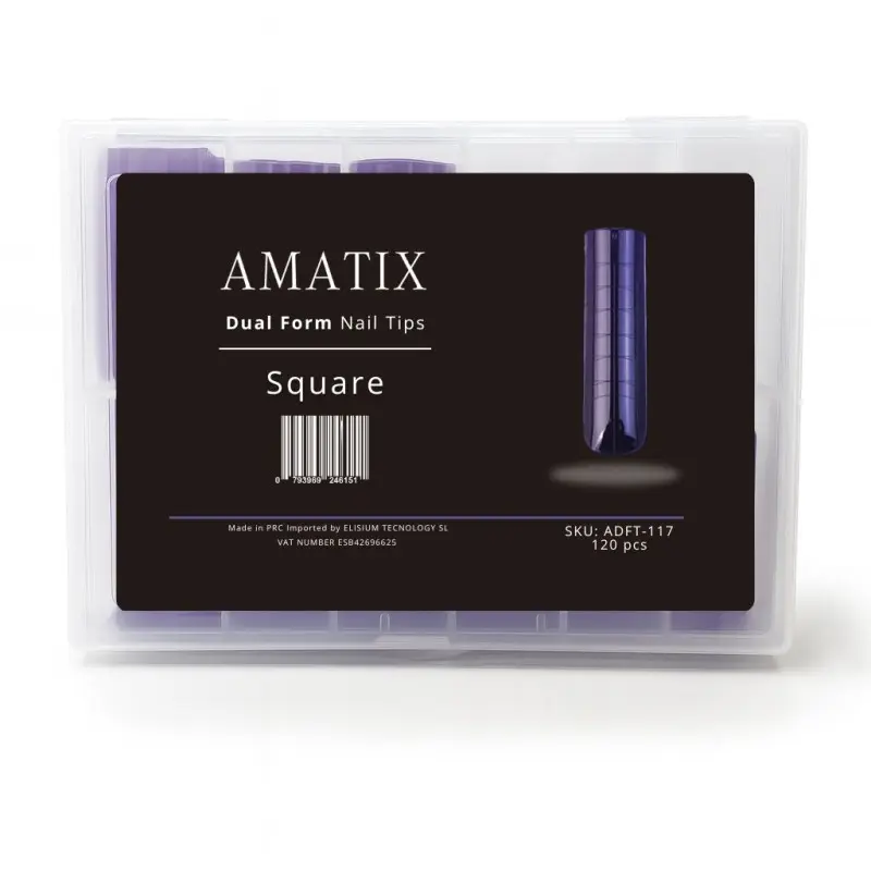 Dual Form Nail Tips Square 120uni 12 tamaños - AMATIX