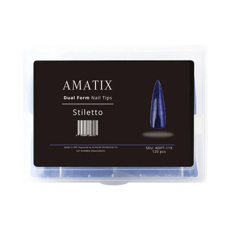 Dual Form Nail Tips Stiletto 120uni 12 tamaños - AMATIX