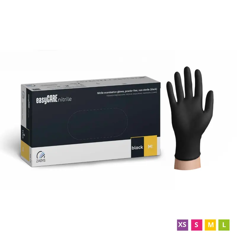 easyCARE Disposable Nitrile Gloves, Powder-Free, Black, 100 pcs.