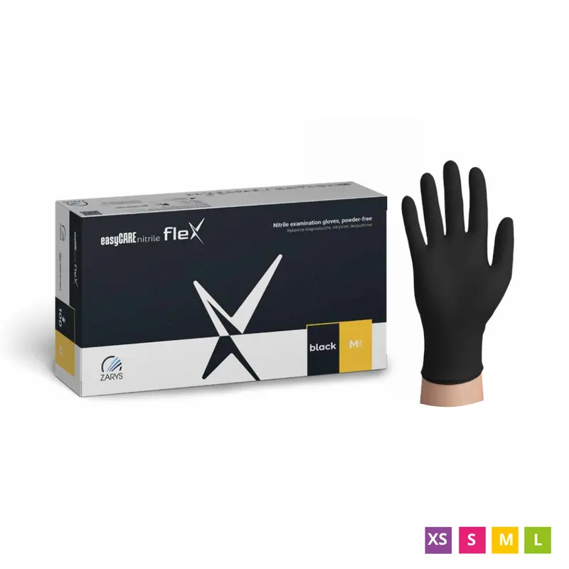 easyCARE Nitrile Flex Disposable Nitrile Gloves, Powder-Free, Black, 100 pcs.