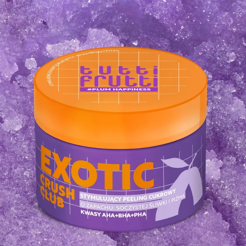 Farmona TUTTI FRUTTI PlumHappiness Stimulating Sugar Body Scrub with AHA+BHA+PHA Acids, 300 g