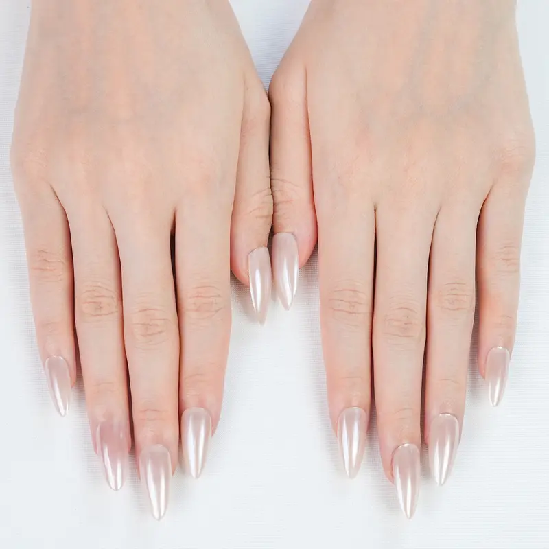 FASNAILS F22 Uñas Postizas Press On Artesanales Blanco Aurora Uñas Almendradas Largas Efecto Perla Glaseado Minimalistas Elegantes Estilo Clean Girl Old Money Gel Kit Tabs adhesivos para uñas