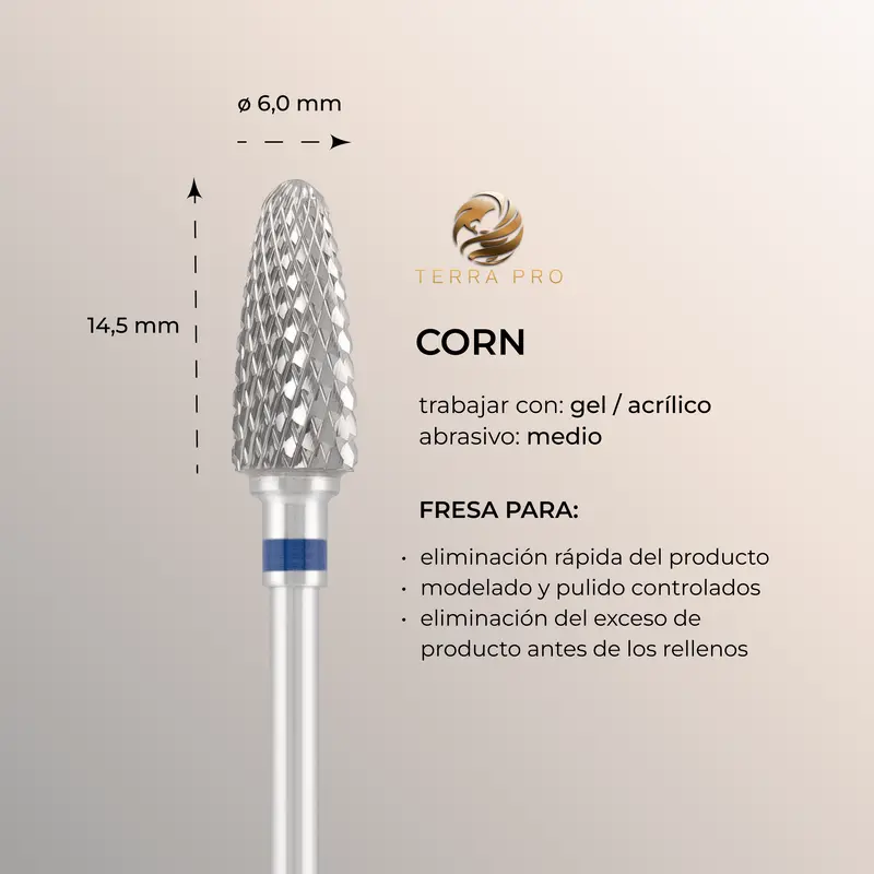 Fresa de carburo TERRA PRO "CORN", azul, L-14,5 mm, Ø6,0 mm