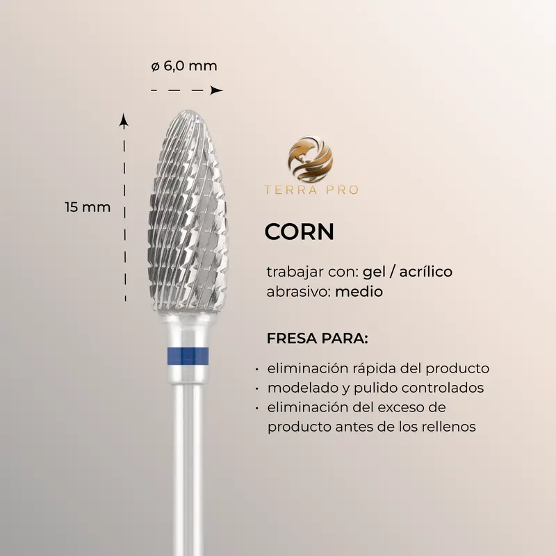 Fresa de carburo TERRA PRO "CORN", azul, L-15,0 mm, Ø6,0 mm