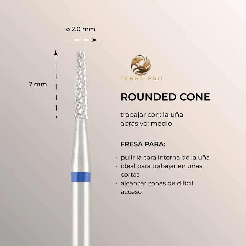Fresa de carburo TERRA PRO "ROUNDED CONE", azul, L-7,0 mm, Ø2,0 mm