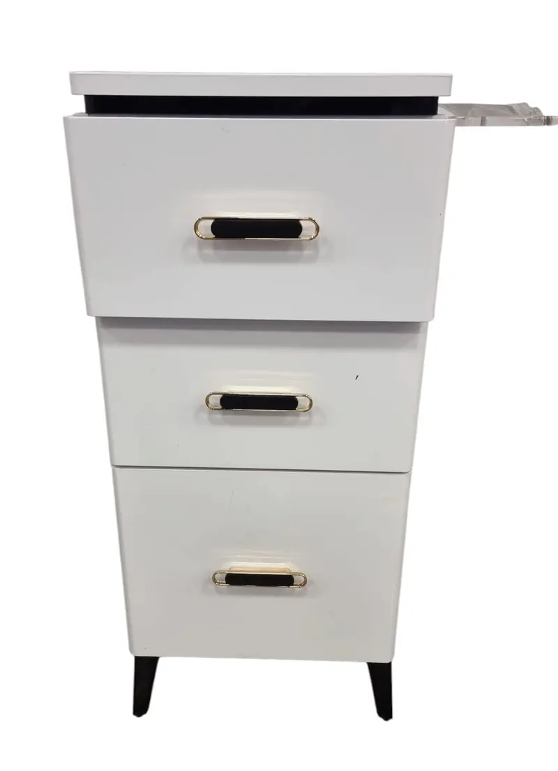 Gabinete de Salón Blanco de 3 Cajones de Lujo – Elegante Organizador de Belleza