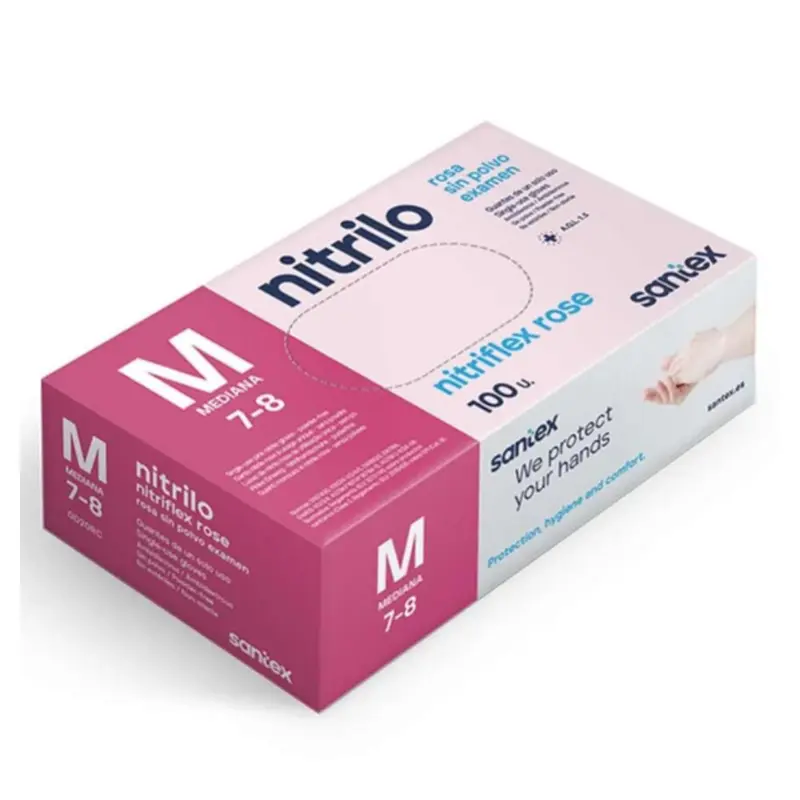 Guantes de nitrilo color rosa sin polvo