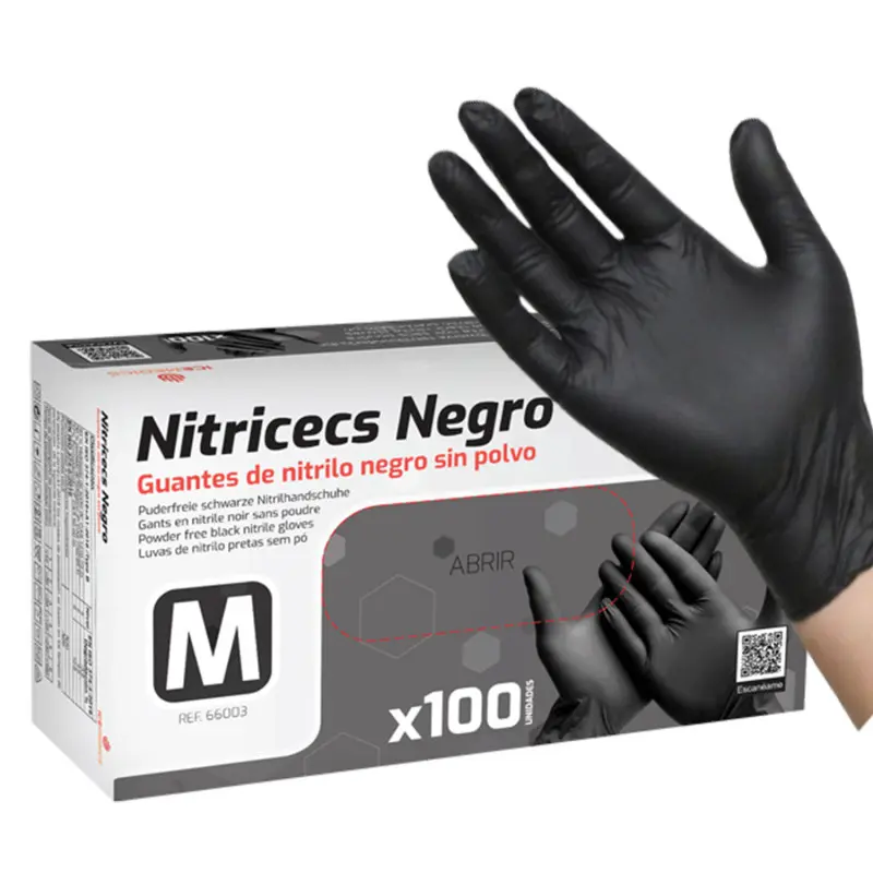 Guantes de Nitrilo sin polvo Negro Nitricecs Icemedics 3,5 grs. (100 uds)