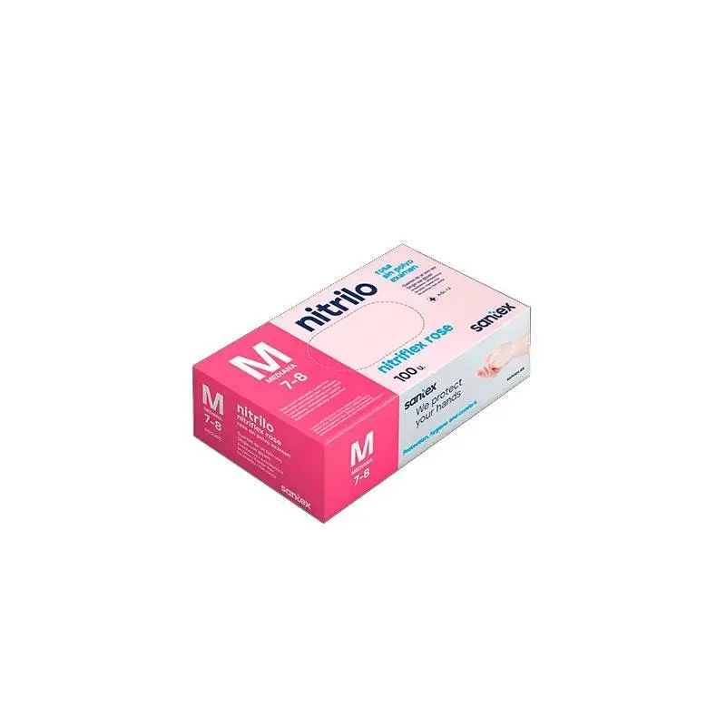 GUANTES NITRILO ROSA SIN POLVO TALLA M - SANTEX