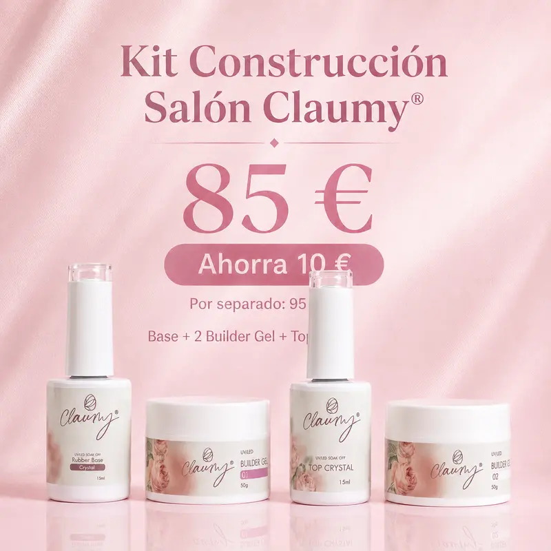 Kit Construcción Salón Claumy® – Base + 2 Geles Builder + Top