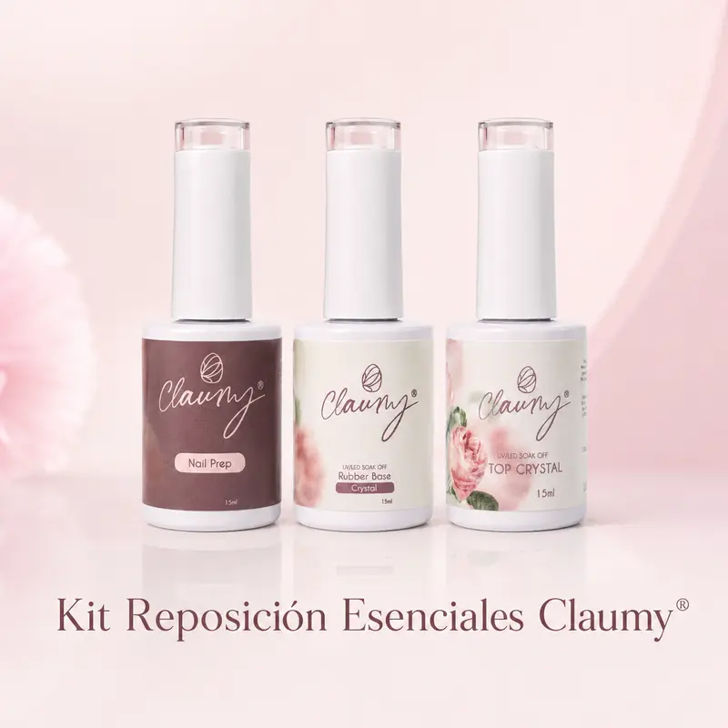 Kit Reposición Esenciales Claumy® – Nail Prep + Rubber Base + Top