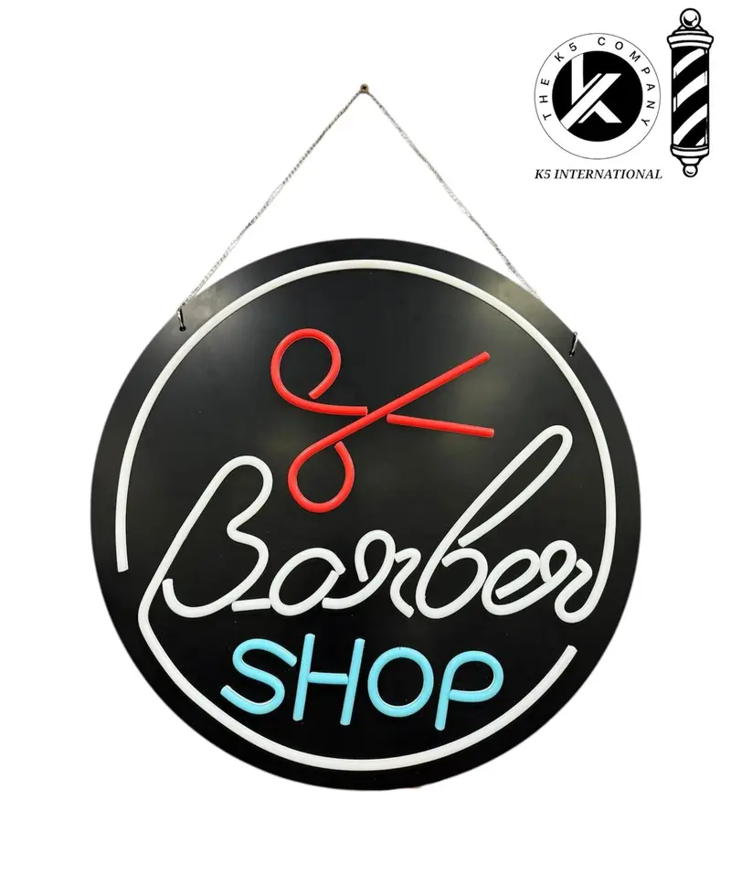 Letrero Colgante de Barbería con Neón LED – Pantalla Redonda Iluminada