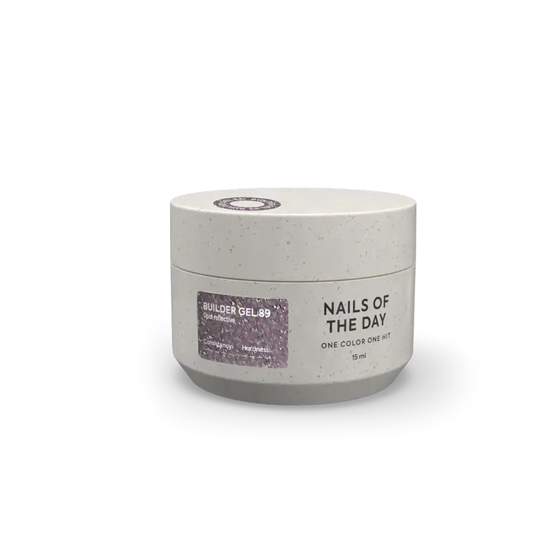 NAILSOFTHEDAY Builder Gel 89 — builder gel lavanda frío reflectante con brillo opal, 15 ml