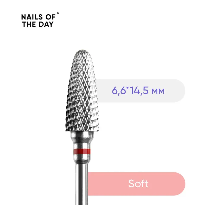 NAILSOFTHEDAY “Carbide Nail Drill Bit Corn” Red — fresa profesional de carburo “Maíz” roja, 6,6 × 14,5 mm.