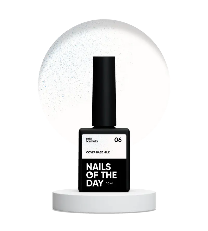 Nailsoftheday Cover base NEW Formula milk 06 — un tono lechoso, semitransparente con brillo azul que crea un efecto de tono más frío, una base de camuflaje para uñas, 10 ml.