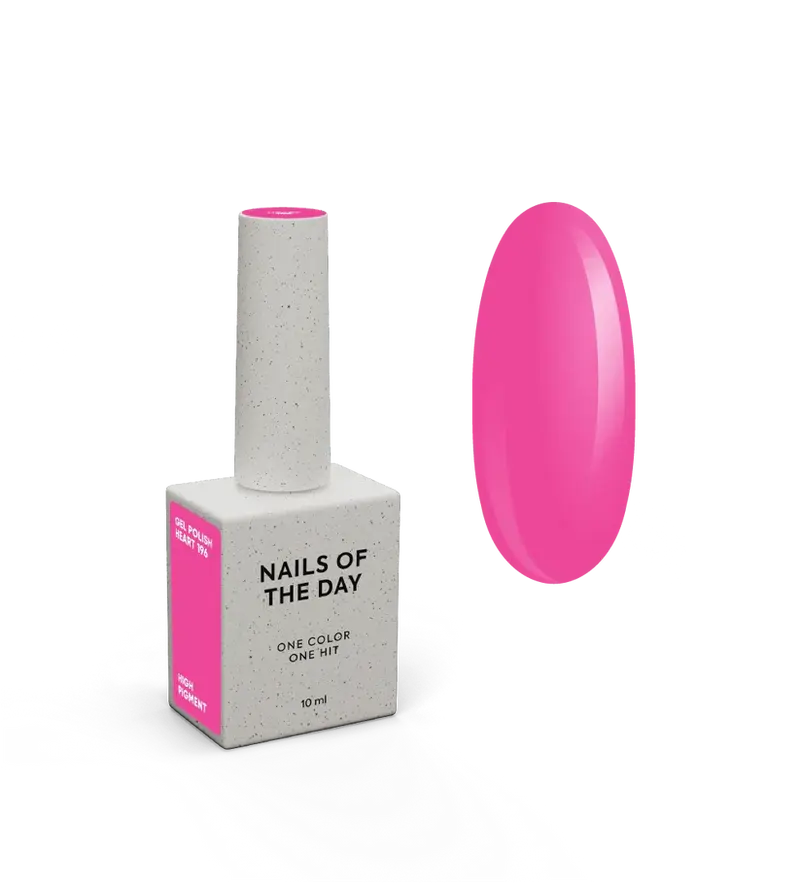 NAILSOFTHEDAY Gel Polish Heart 196 — esmalte semipermanente rosa neón con cobertura en una sola capa, 10 ml