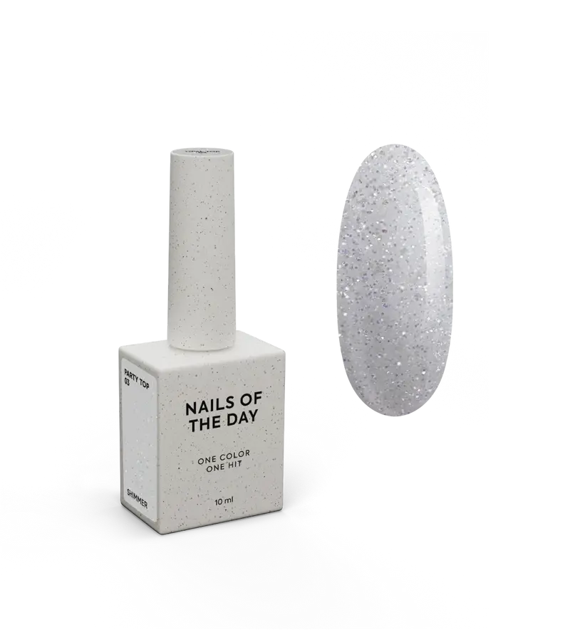NAILSOFTHEDAY Party top 03 — transparente con purpurina holográfica sin capa pegajosa para uñas, 10 ml