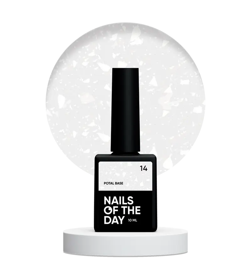 NAILSOFTHEDAY Potal base 14 – base lechosa suave con decoracion blanca elegante, 10 ml