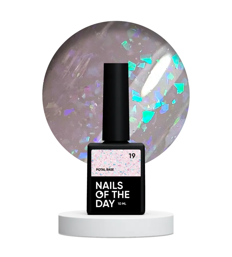 NAILSOFTHEDAY Potal base 19 – base lechosa suave con decoracion holográfica y elegante, 10 ml