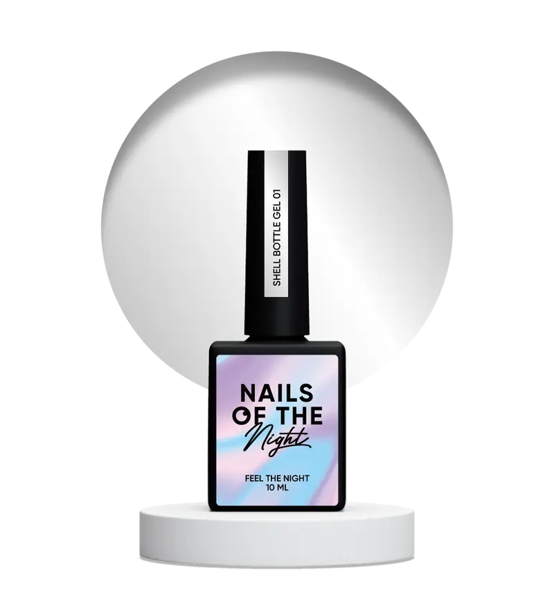 NAILSOFTHENIGHT Shell bottle gel 01 — gel líquido ultrafuerte con función autonivelante y efecto perla para uñas, 10 ml