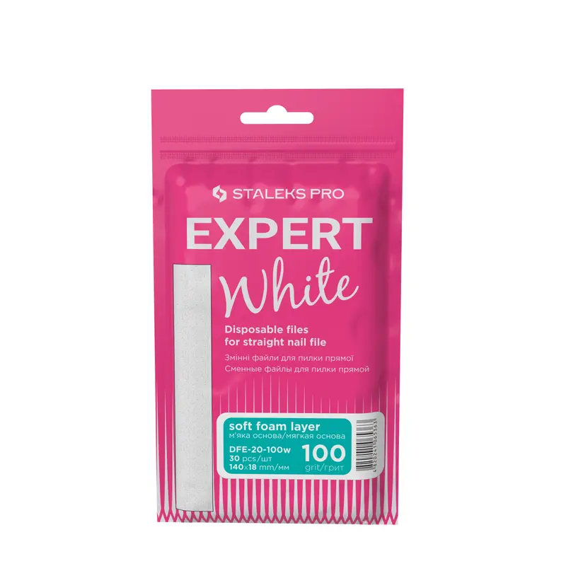 Recambios desechables blancos con espuma para lima de uñas recta EXPERT 20 100 grit (30un.)