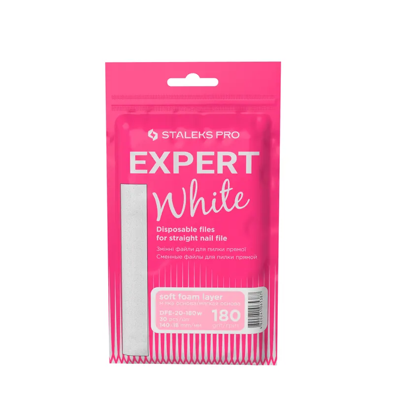 Recambios desechables blancos con espuma para lima de uñas recta EXPERT 20 180 grit (30un.)