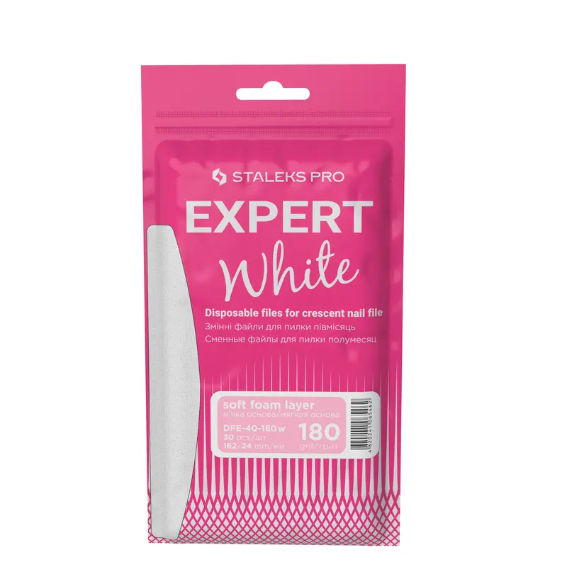 Recambios desechables blancos con espuma para uñas de media luna EXPERT 40 180 grit (30 un.)