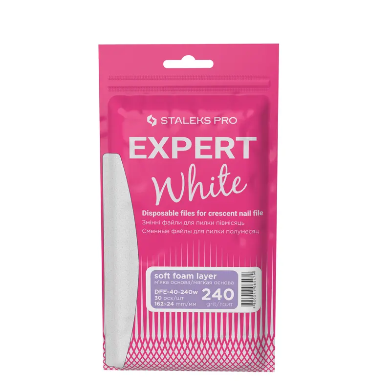 Recambios desechables blancos con espuma para uñas de media luna EXPERT 40 240 grit(30 un.)