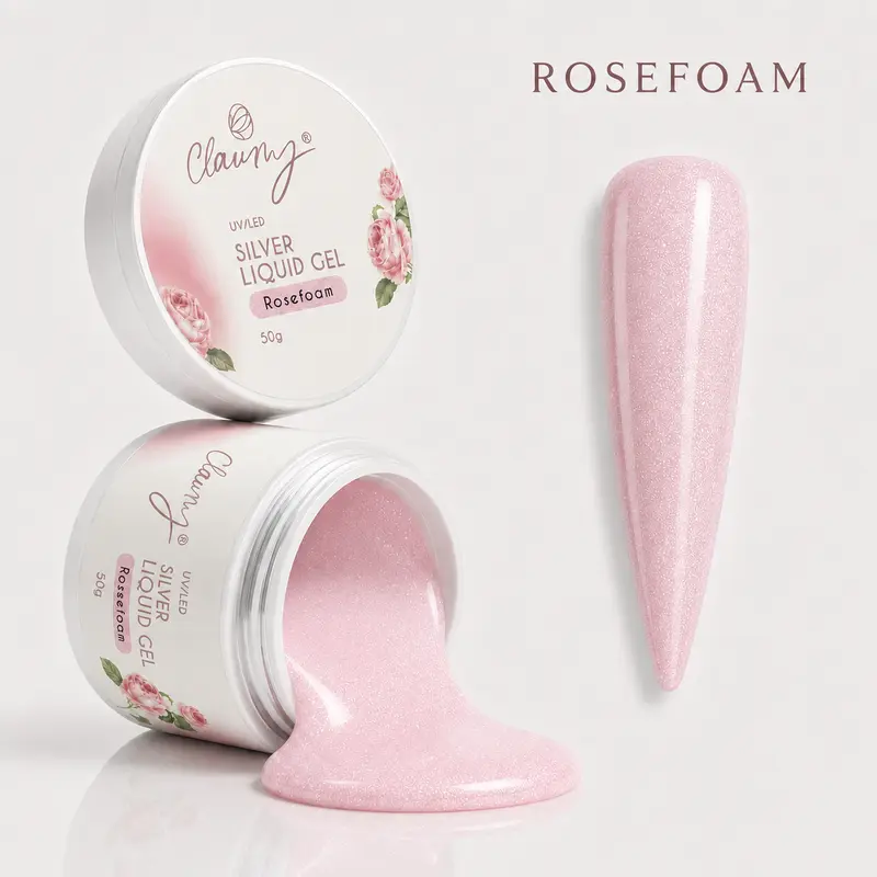 Silver Liquid Gel Rosefoam — Gel Líquido Purpurina Plateada Claumy® 50g